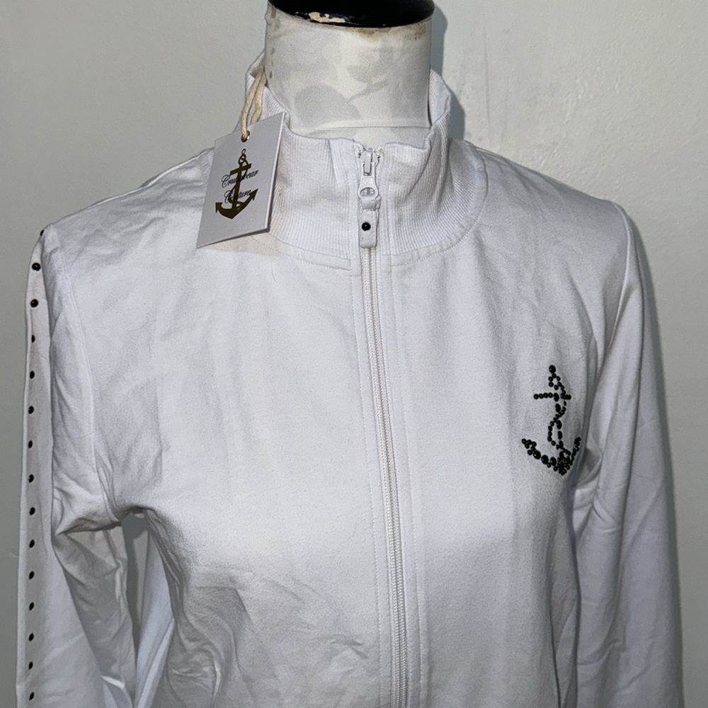 Cruisewear Couture White Traveler Jacket Cotton/Spandex Zipper Sweatshirt - Picture 4 of 7
